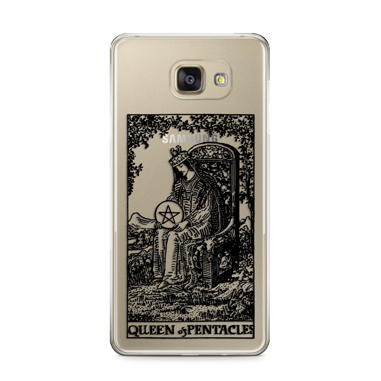 Queen of Pentacles Monochrome Samsung Galaxy A9 2016 Case on gold phone