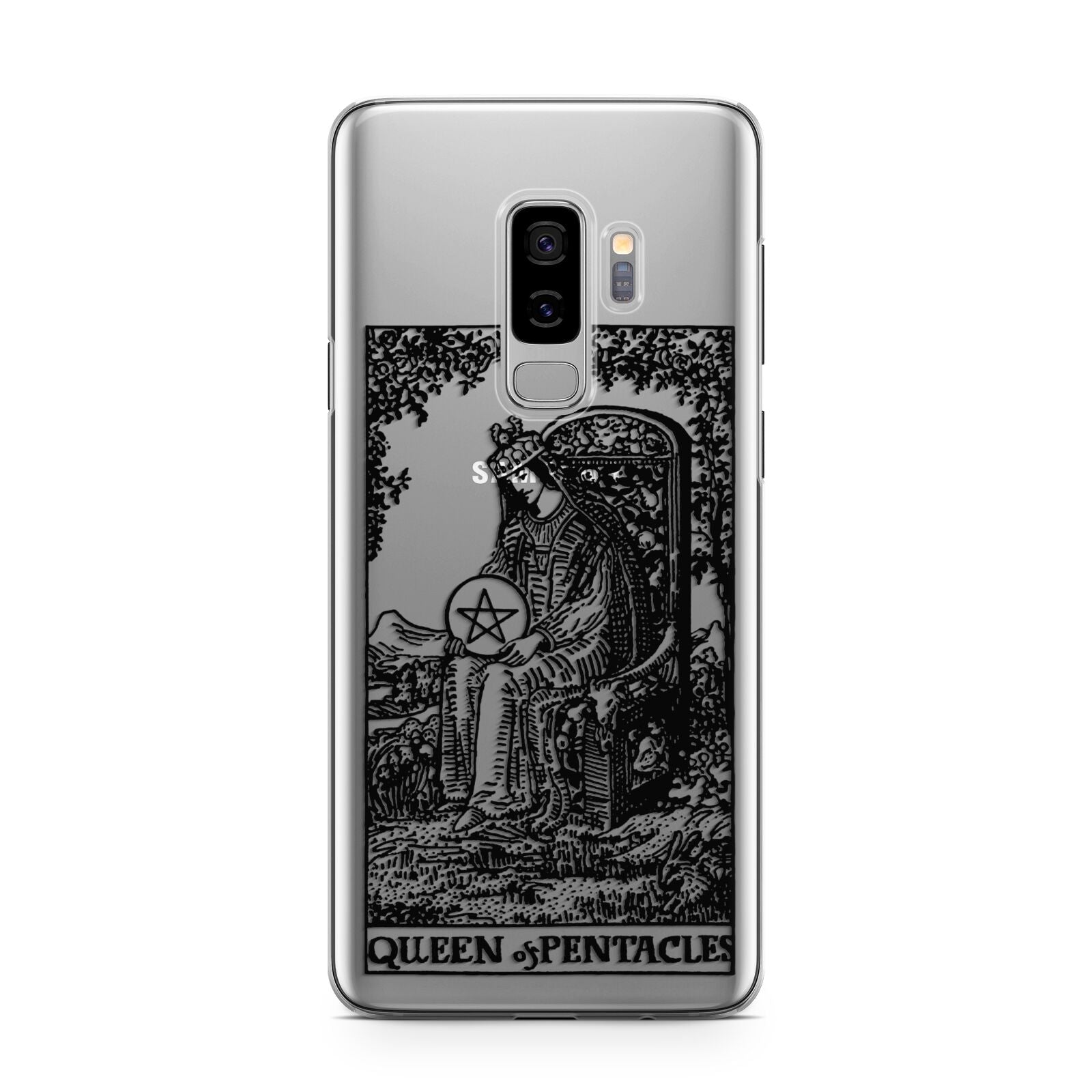 Queen of Pentacles Monochrome Samsung Galaxy S9 Plus Case on Silver phone