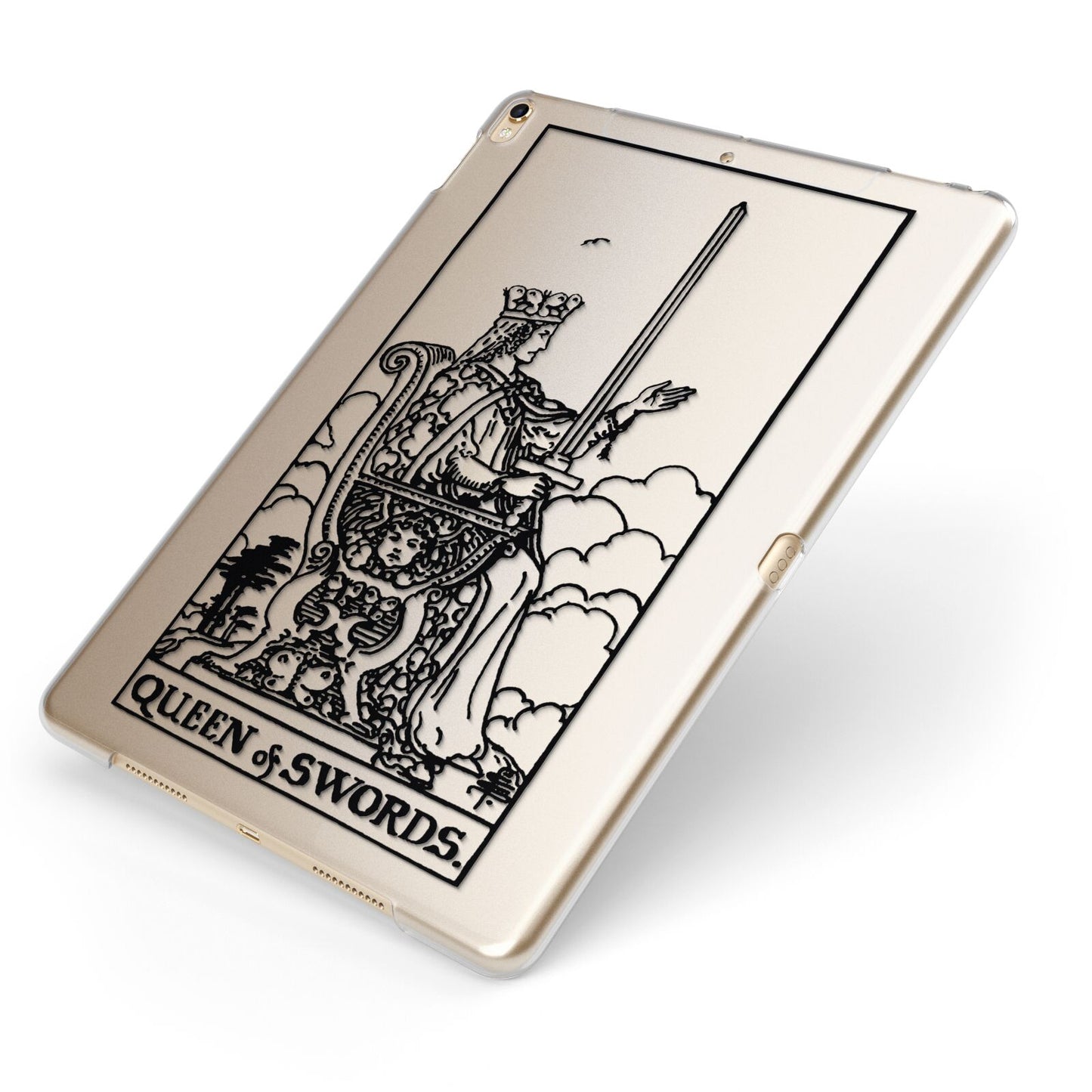 Queen of Swords Monochrome Apple iPad Case on Gold iPad Side View