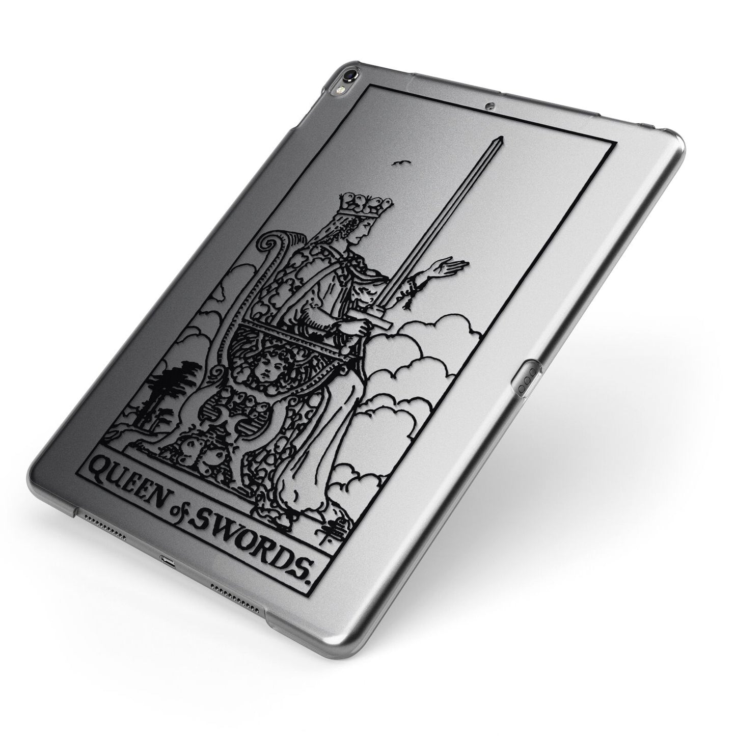 Queen of Swords Monochrome Apple iPad Case on Grey iPad Side View