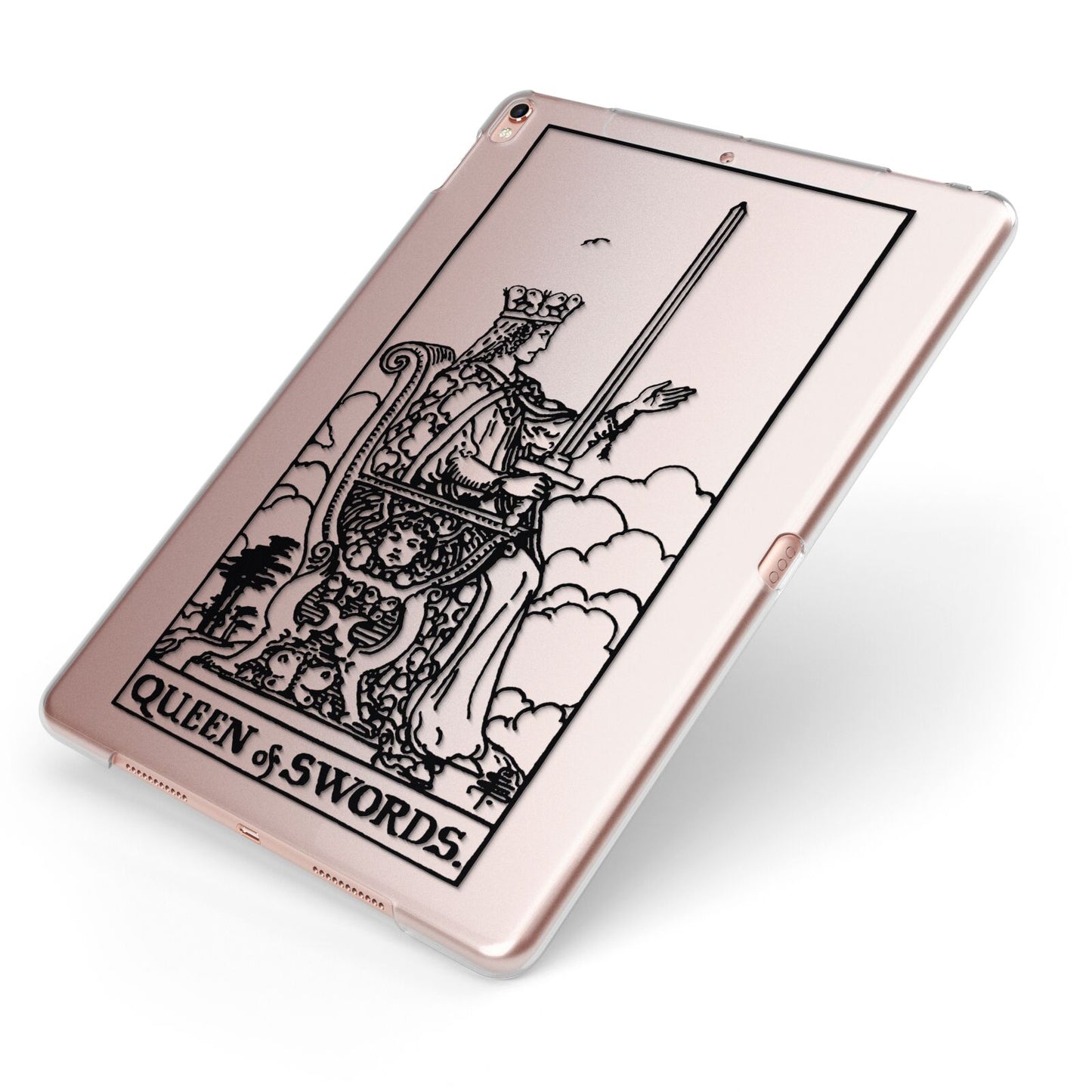 Queen of Swords Monochrome Apple iPad Case on Rose Gold iPad Side View