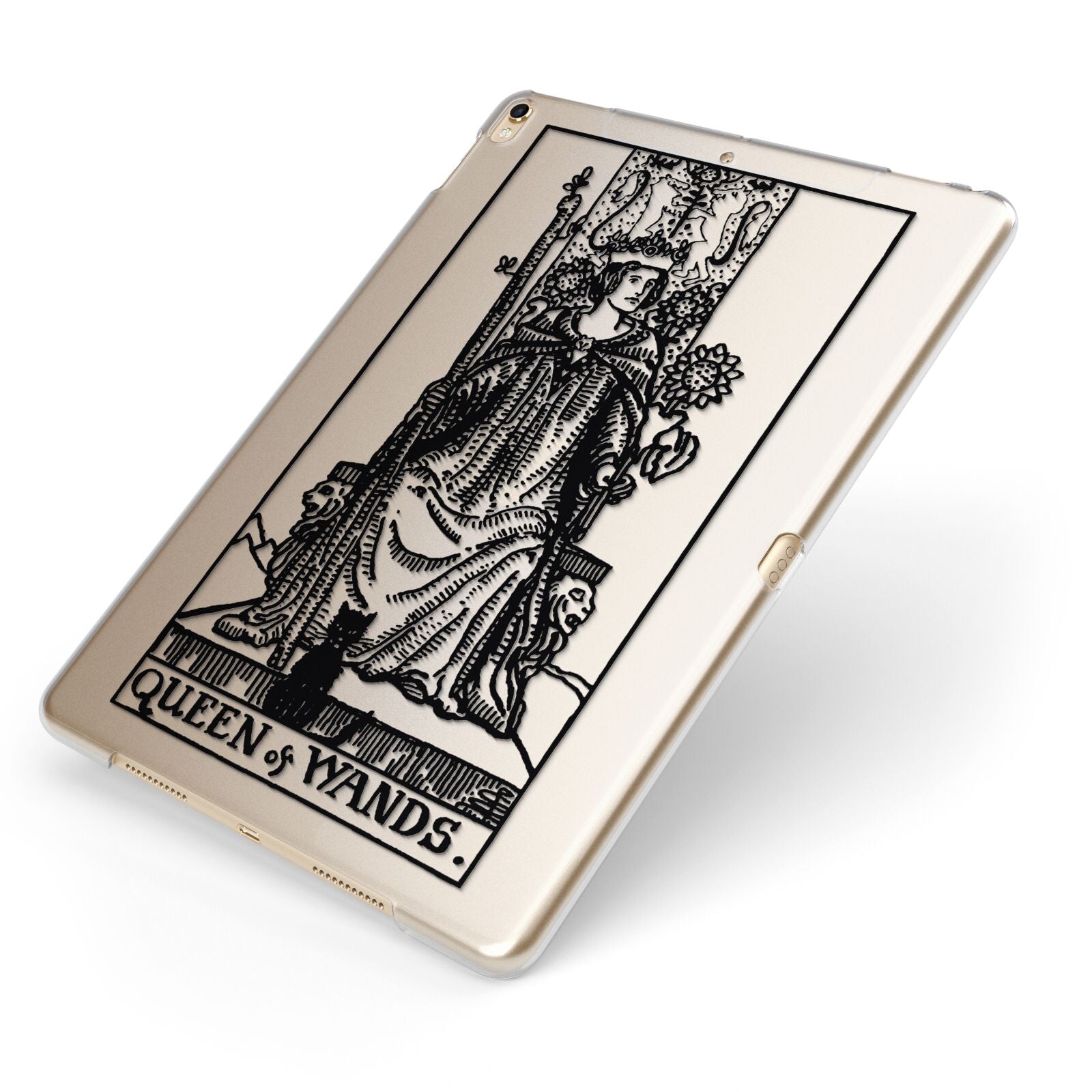 Queen of Wands Monochrome Apple iPad Case on Gold iPad Side View