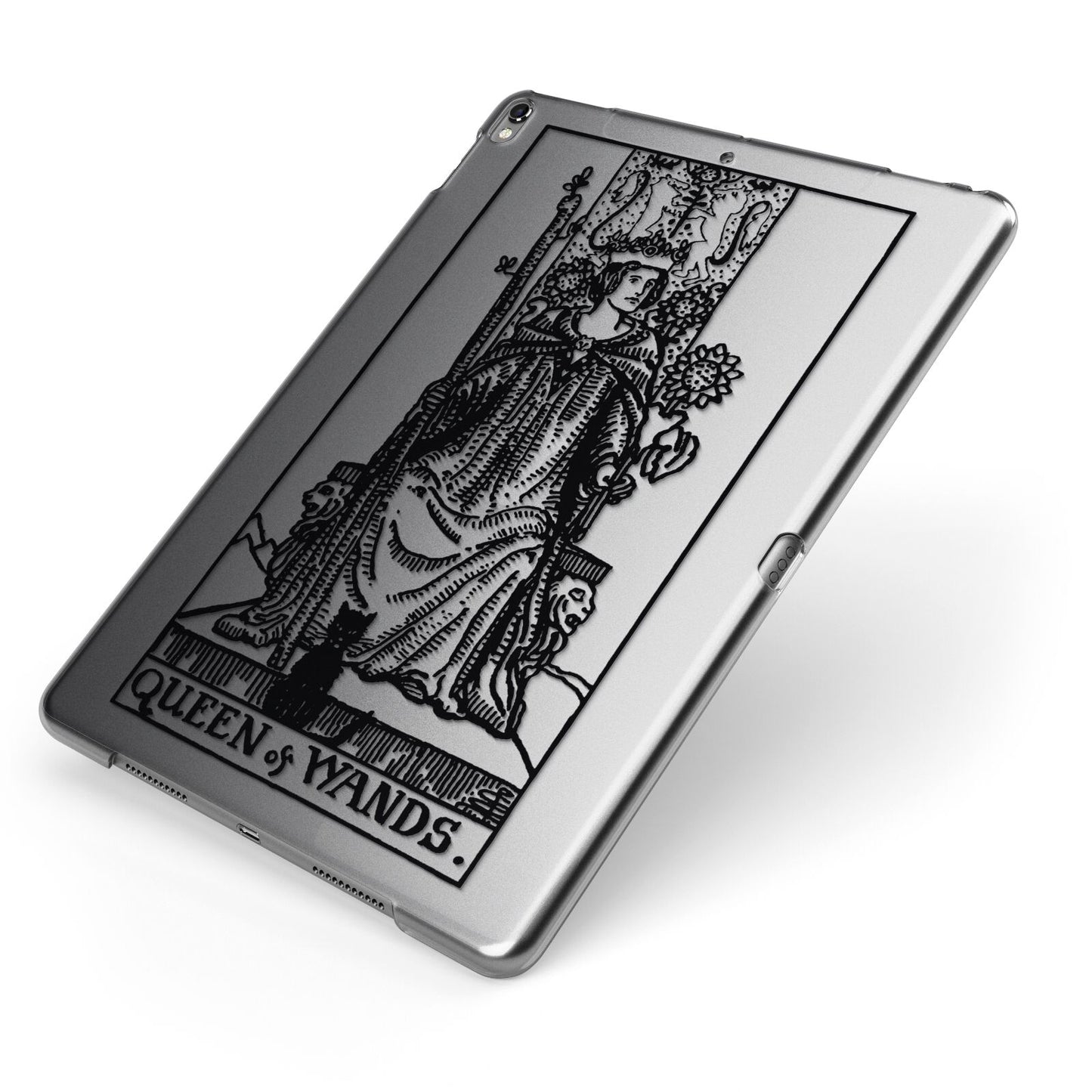 Queen of Wands Monochrome Apple iPad Case on Grey iPad Side View