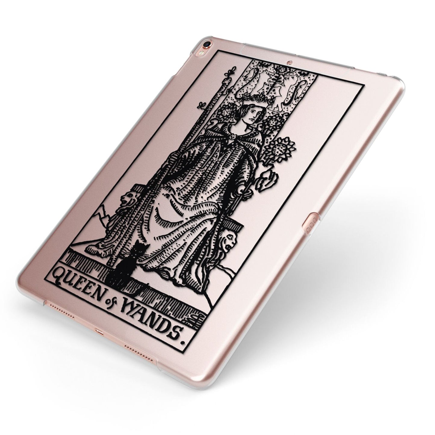 Queen of Wands Monochrome Apple iPad Case on Rose Gold iPad Side View