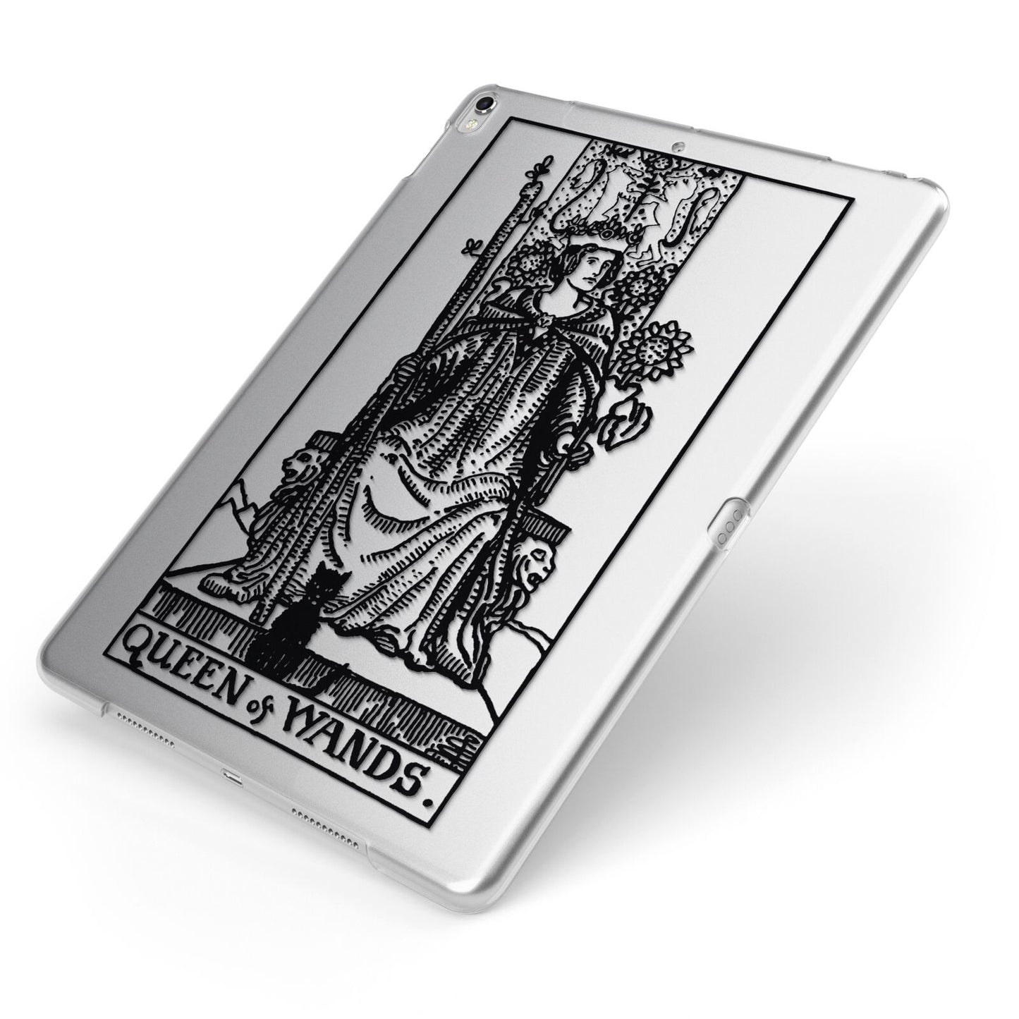 Queen of Wands Monochrome Apple iPad Case on Silver iPad Side View