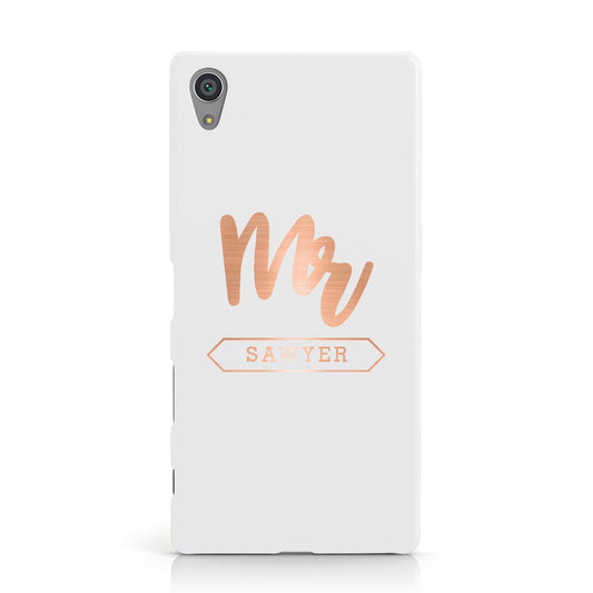 Personalised Rose Gold Mr Surname On Grey Sony Xperia Case