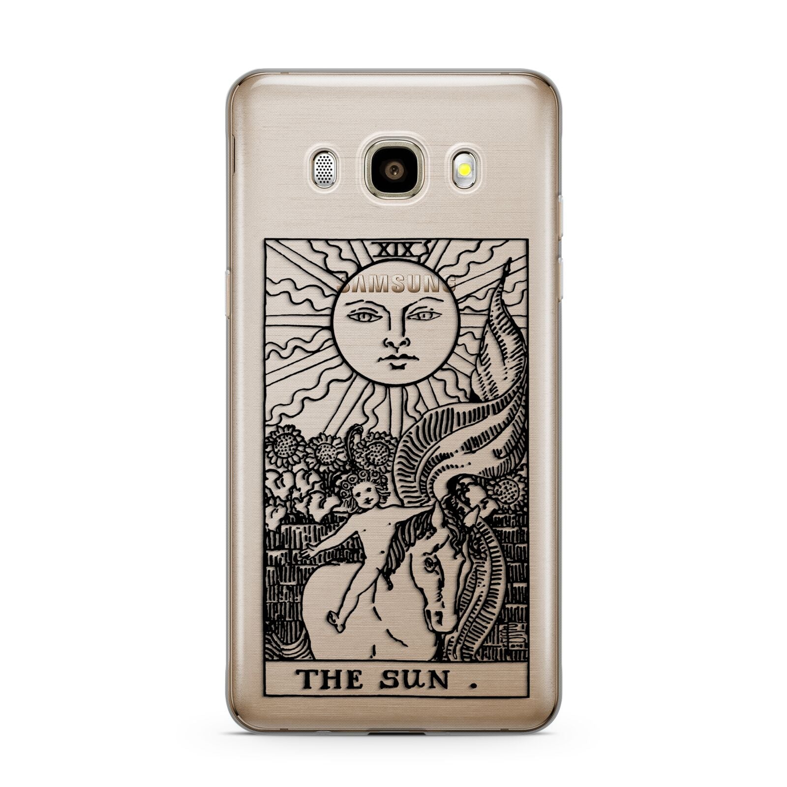 The Sun Monochrome Samsung Galaxy J7 2016 Case on gold phone