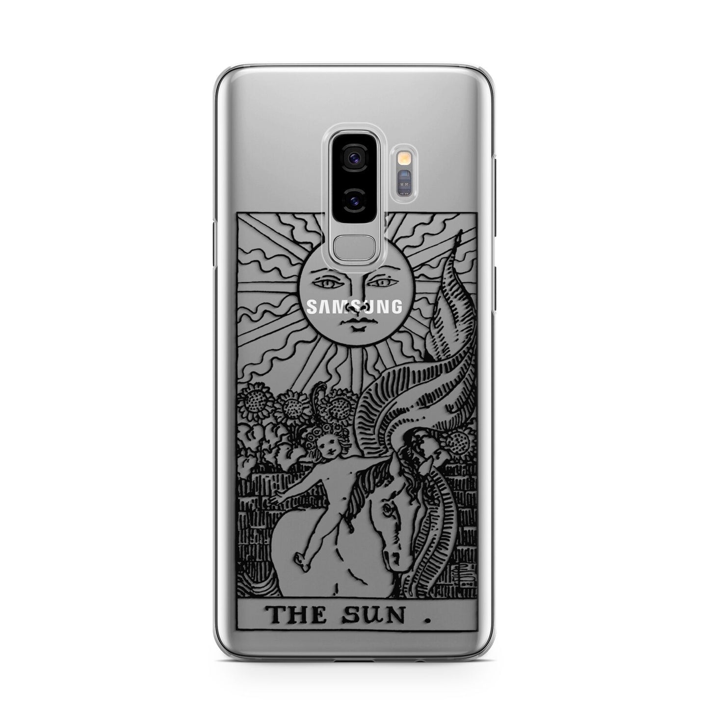 The Sun Monochrome Samsung Galaxy S9 Plus Case on Silver phone