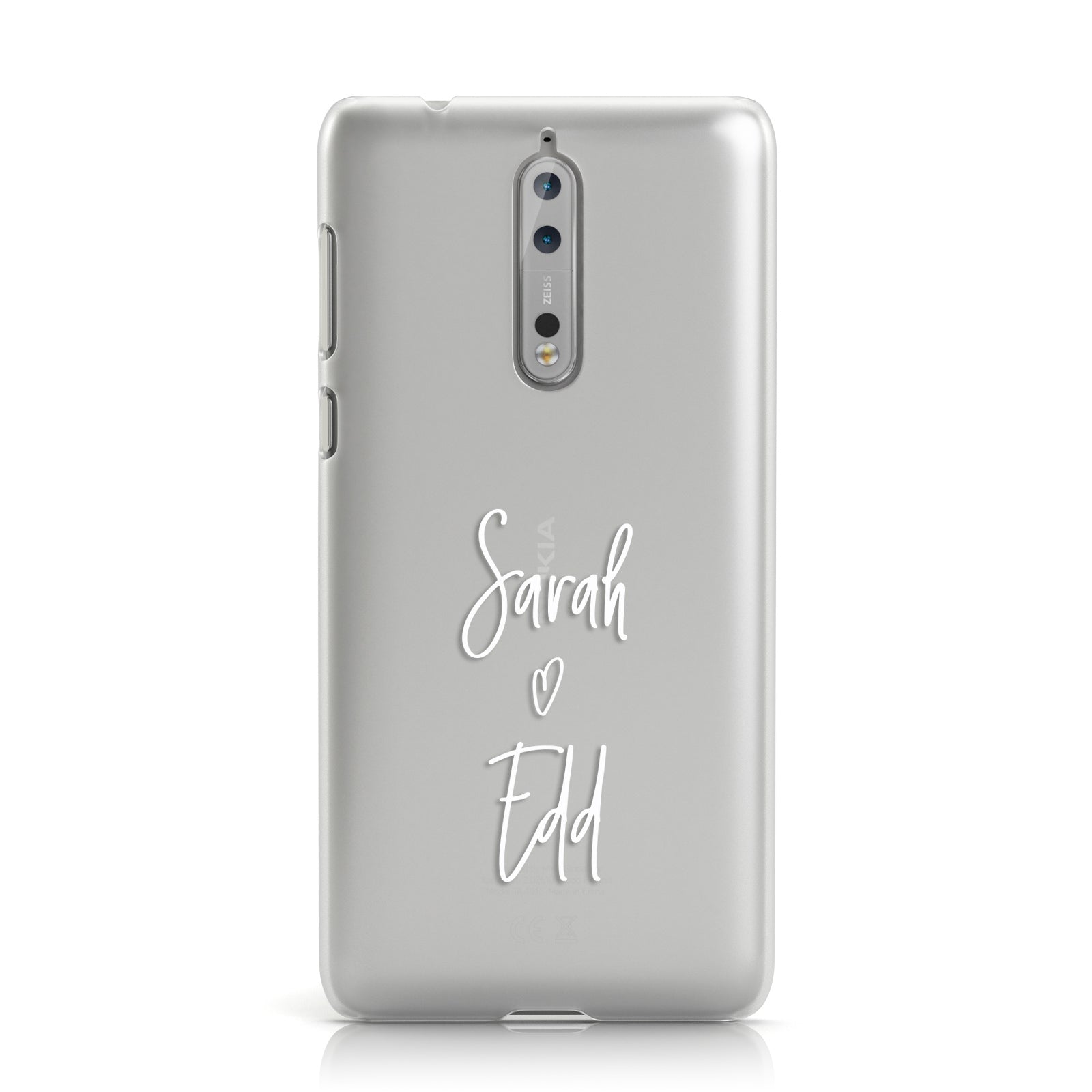 Personalised Valentines Couple White Names Transparent Nokia Case