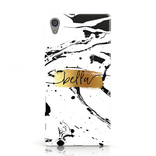 Personalised White & Gold Swirl Marble Sony Xperia Case