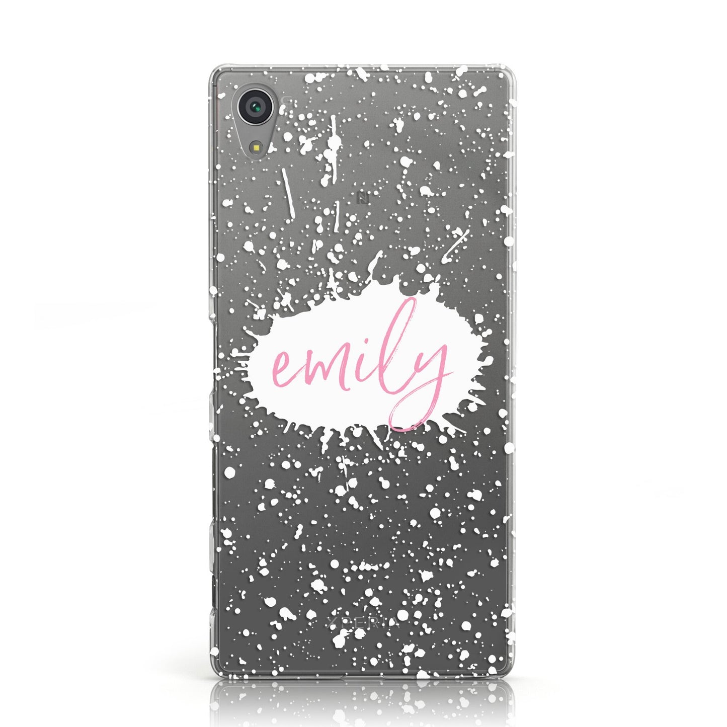 Personalised White Ink Splat & Clear Name Sony Xperia Case