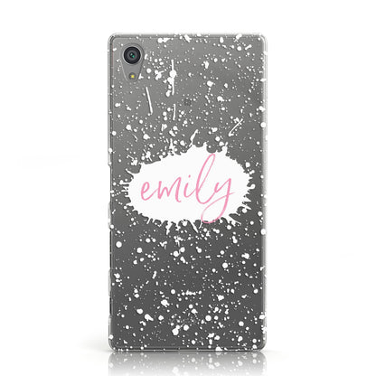 Personalised White Ink Splat & Clear Name Sony Xperia Case